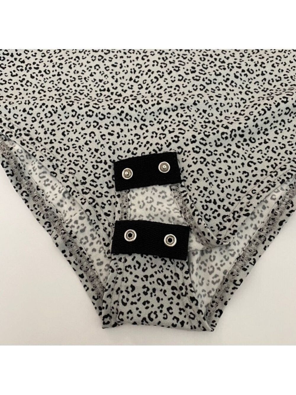 Gaze Gray Black Leopard Print Bodysuit Spaghetti Strap Stretch Fitted Small - Picture 13 of 15